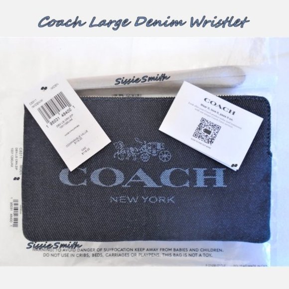 NWT Large Denim Corner Zip Wristlet with Coach Print - Picture 5 of 8